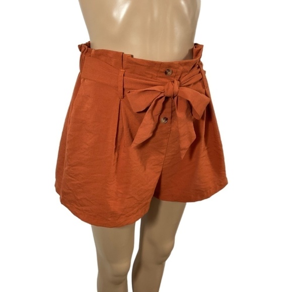 Peach paperbag short Women’s Tie shorts size Large  rust orange - Picture 2 of 10